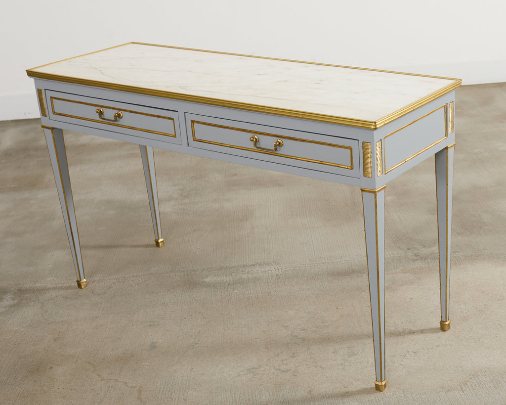 Neoclassical Louis XVI Style Bronze Mounted Marble Top Console Desk