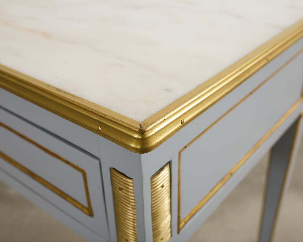 Neoclassical Louis XVI Style Bronze Mounted Marble Top Console Desk