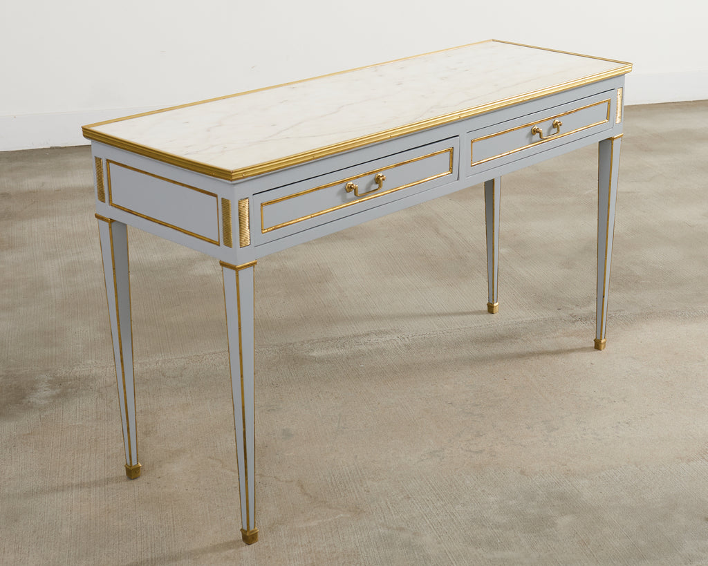 Neoclassical Louis XVI Style Bronze Mounted Marble Top Console Desk