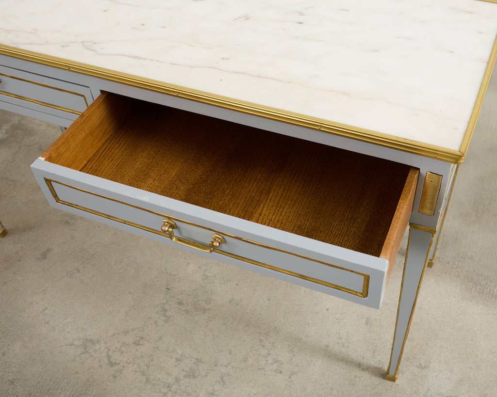 Neoclassical Louis XVI Style Bronze Mounted Marble Top Console Desk