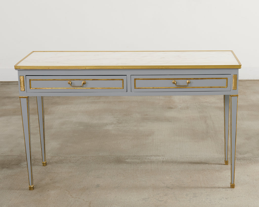 Neoclassical Louis XVI Style Bronze Mounted Marble Top Console Desk