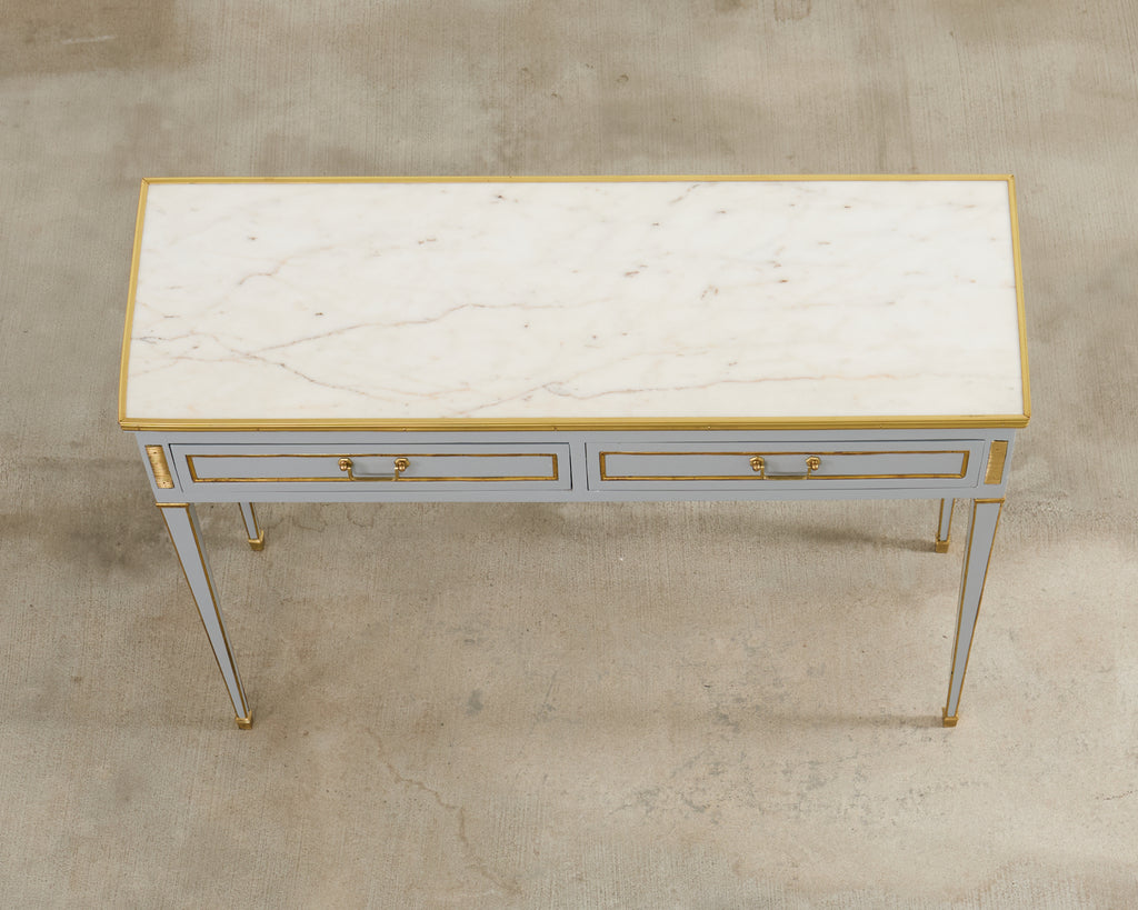 Neoclassical Louis XVI Style Bronze Mounted Marble Top Console Desk
