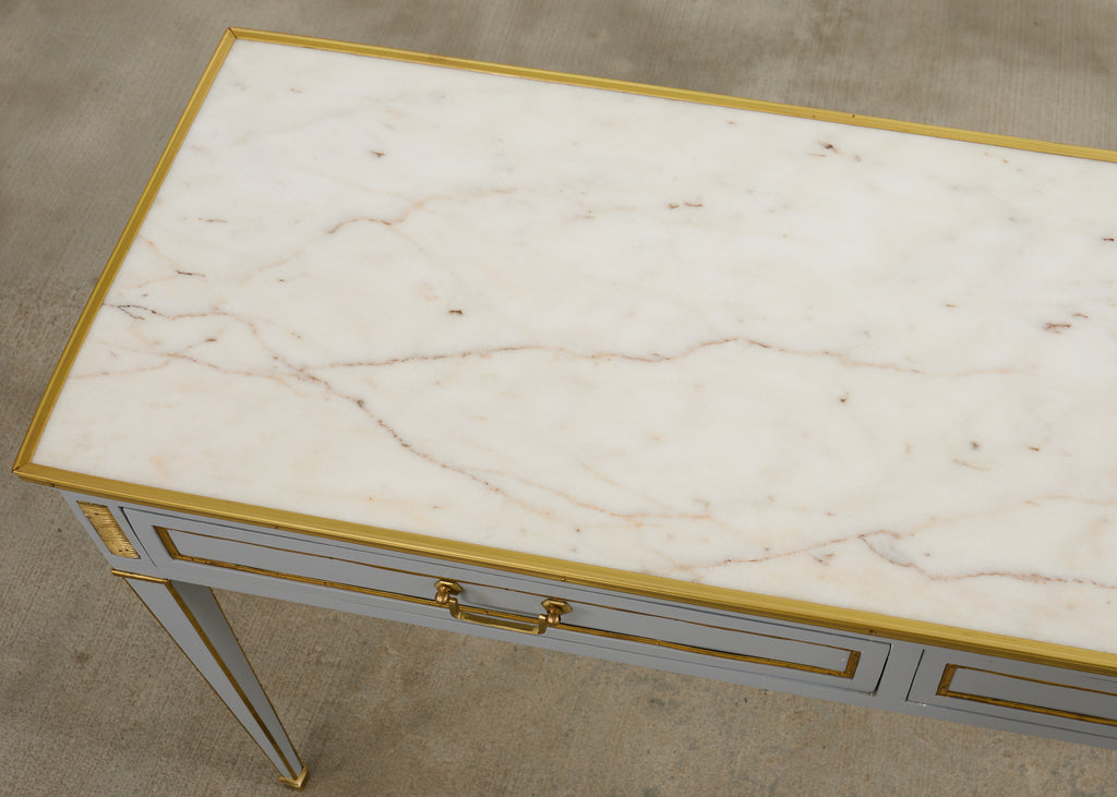 Neoclassical Louis XVI Style Bronze Mounted Marble Top Console Desk
