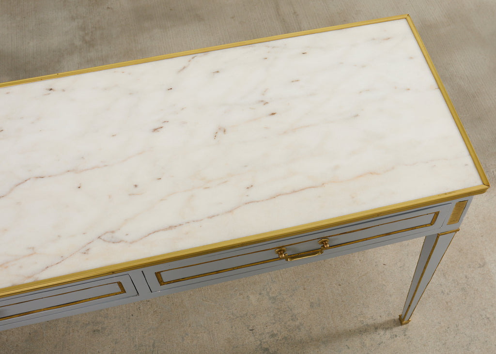 Neoclassical Louis XVI Style Bronze Mounted Marble Top Console Desk