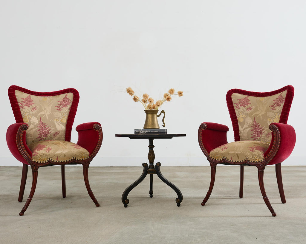 Pair of Grosfeld House Hollywood Regency Mahogany Armchairs