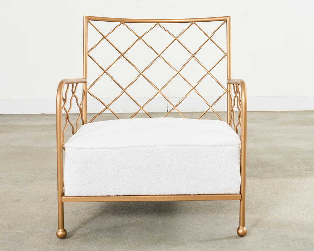 Pair of French Midcentury Gilt Iron Maison Jean Croisillon Armchairs