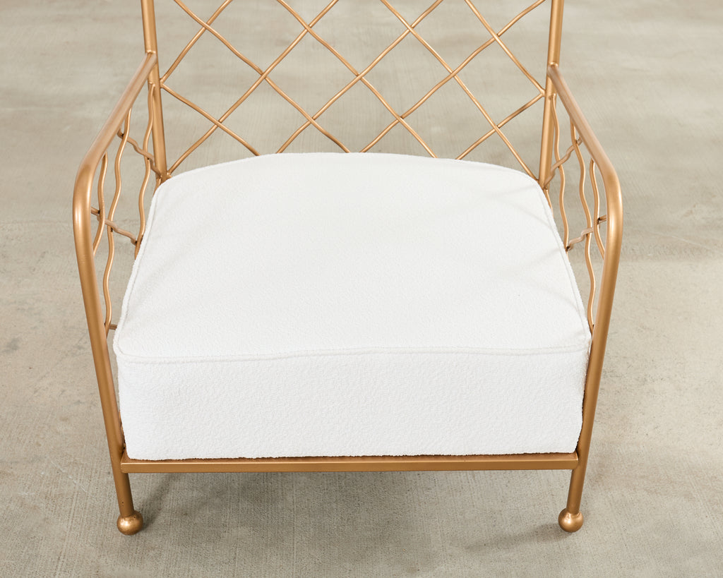 Pair of French Midcentury Gilt Iron Maison Jean Croisillon Armchairs