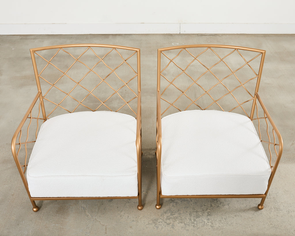 Pair of French Midcentury Gilt Iron Maison Jean Croisillon Armchairs