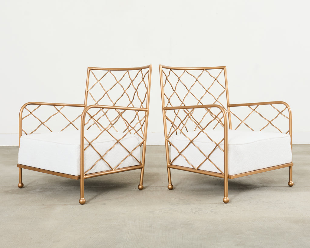 Pair of French Midcentury Gilt Iron Maison Jean Croisillon Armchairs