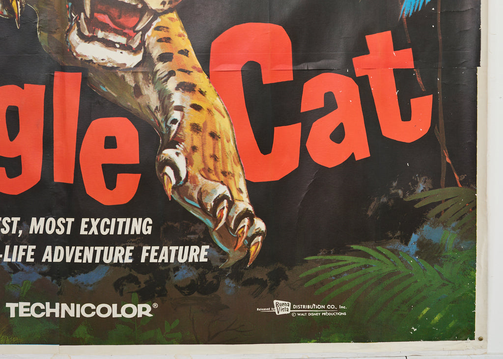 Jungle Cat Disney Movie Poster on Linen 7ft 1960
