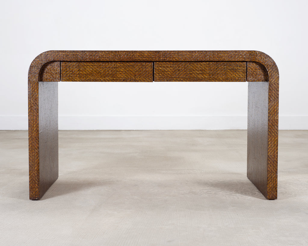 Karl Springer-Style Organic Modern Grasscloth Waterfall Desk