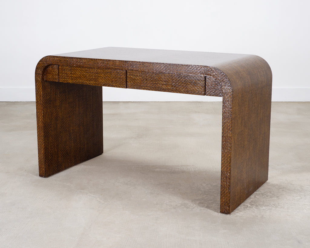 Karl Springer-Style Organic Modern Grasscloth Waterfall Desk