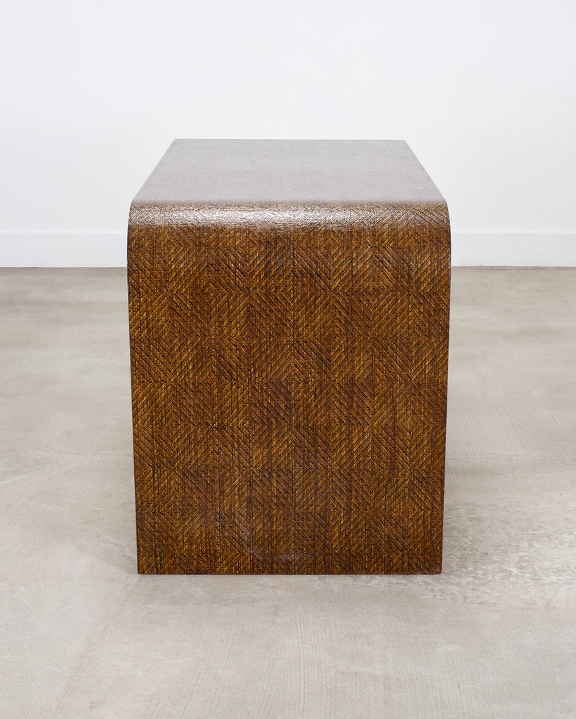 Karl Springer-Style Organic Modern Grasscloth Waterfall Desk