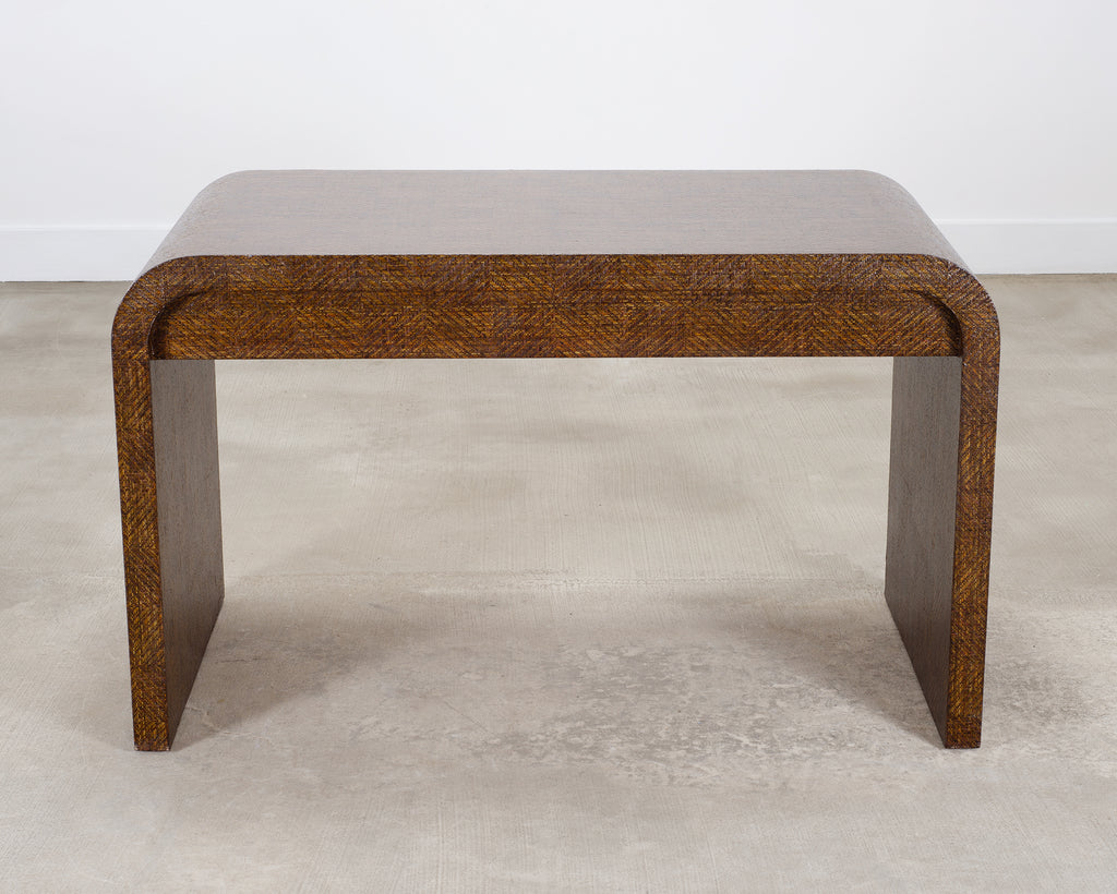 Karl Springer-Style Organic Modern Grasscloth Waterfall Desk