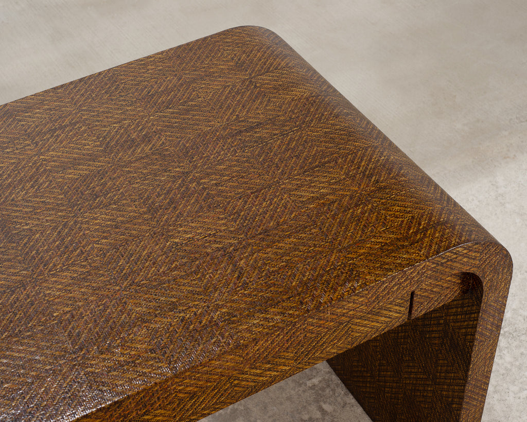 Karl Springer-Style Organic Modern Grasscloth Waterfall Desk