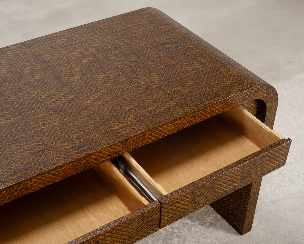 Karl Springer-Style Organic Modern Grasscloth Waterfall Desk