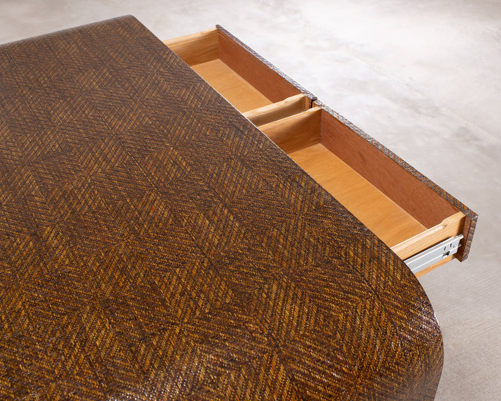 Karl Springer-Style Organic Modern Grasscloth Waterfall Desk