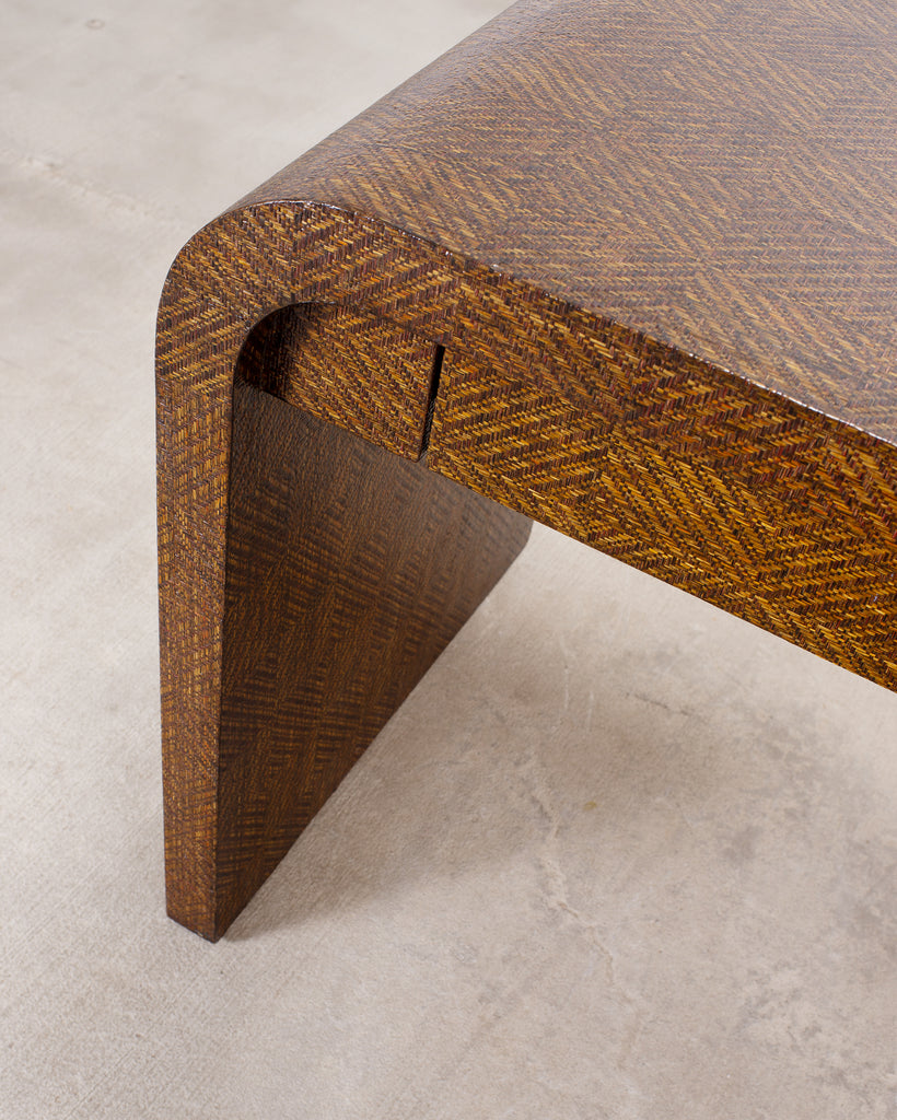 Karl Springer-Style Organic Modern Grasscloth Waterfall Desk