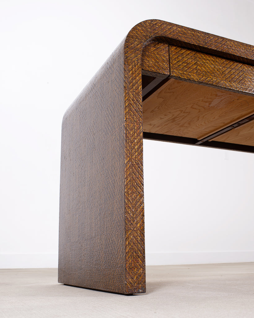Karl Springer-Style Organic Modern Grasscloth Waterfall Desk