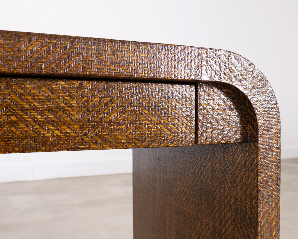 Karl Springer-Style Organic Modern Grasscloth Waterfall Desk