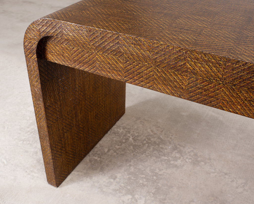 Karl Springer-Style Organic Modern Grasscloth Waterfall Desk