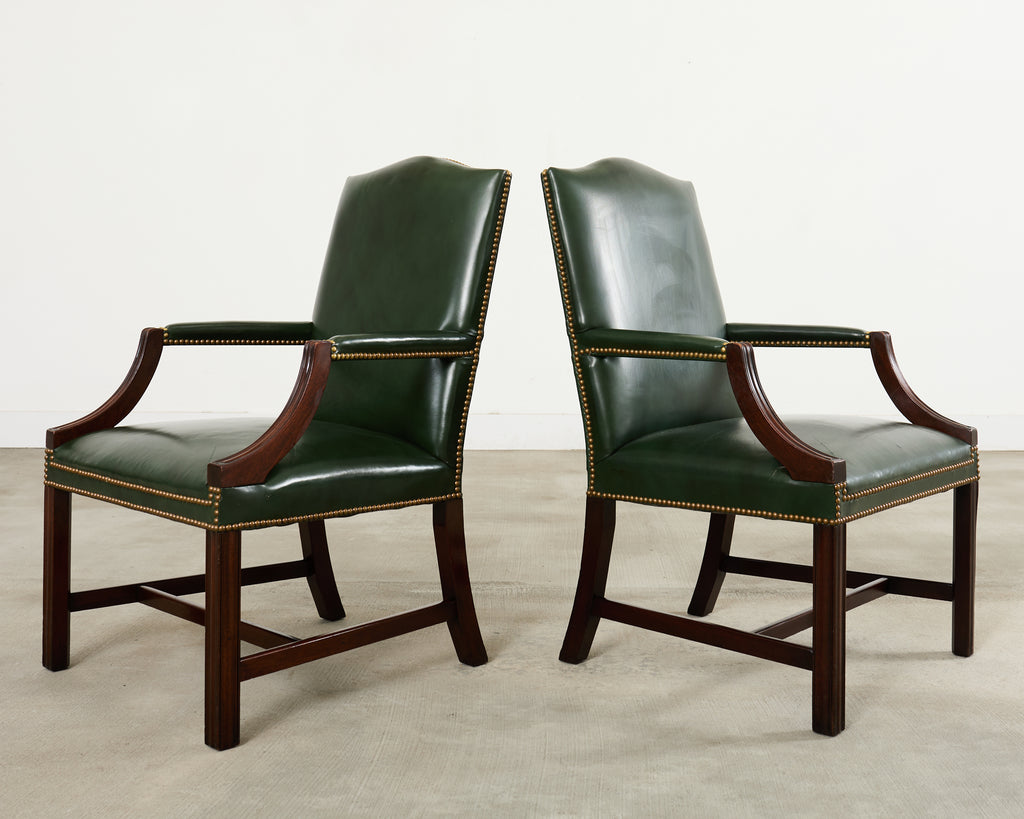 Set Eight Gainsborough Leather Mahogany Library Chairs