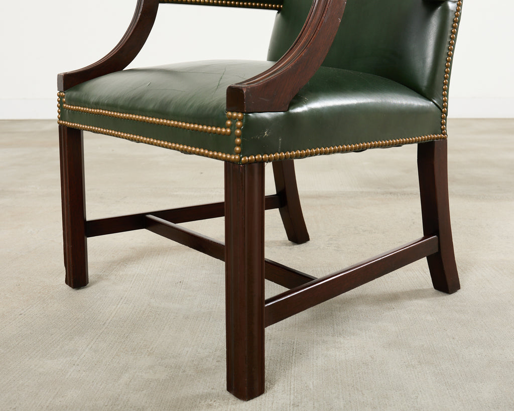 Set Eight Gainsborough Leather Mahogany Library Chairs