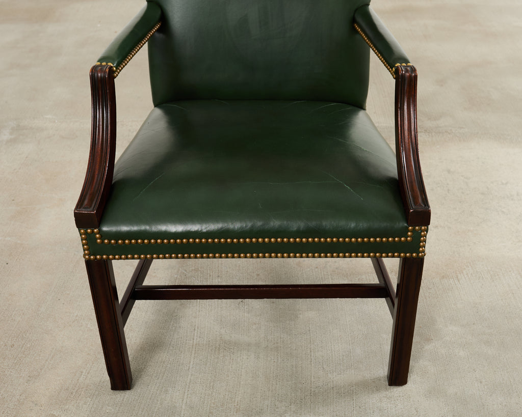 Set Eight Gainsborough Leather Mahogany Library Chairs