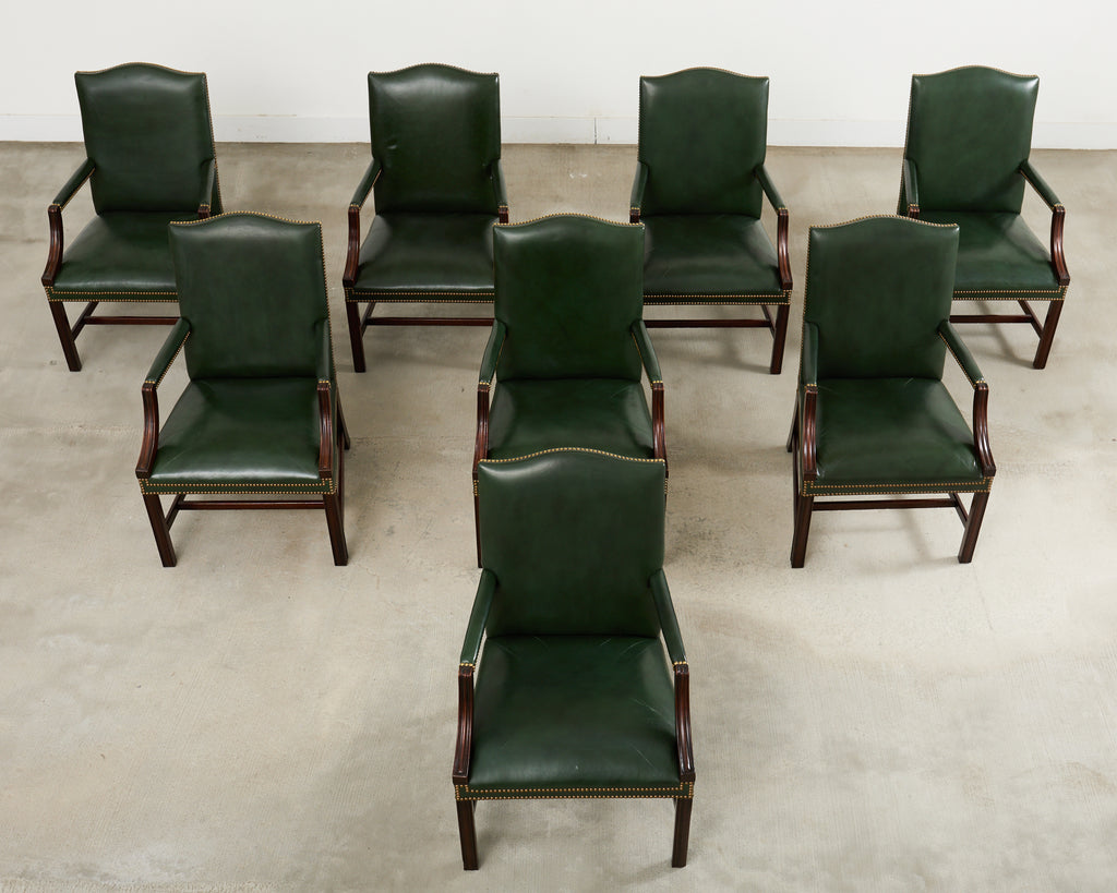 Set Eight Gainsborough Leather Mahogany Library Chairs
