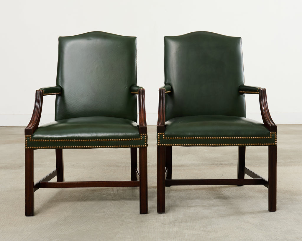 Set Eight Gainsborough Leather Mahogany Library Chairs