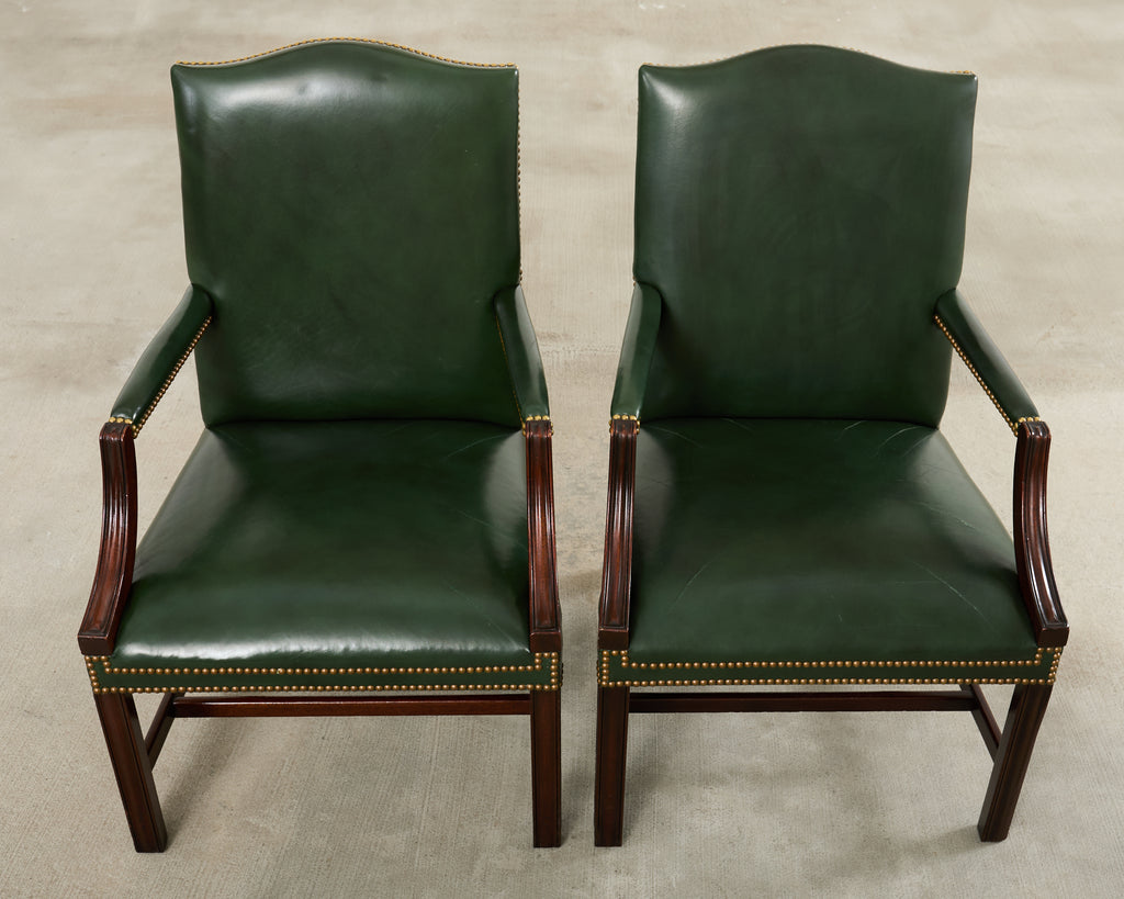 Set Eight Gainsborough Leather Mahogany Library Chairs