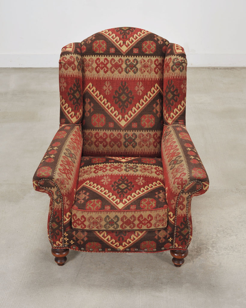 King Ranch Kilim Rug Style Upholstered Lounge Chair + Ottoman