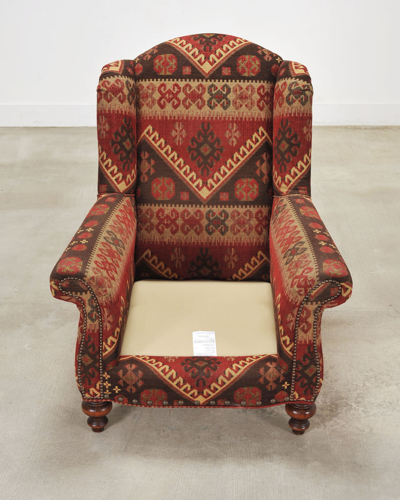 King Ranch Kilim Rug Style Upholstered Lounge Chair + Ottoman