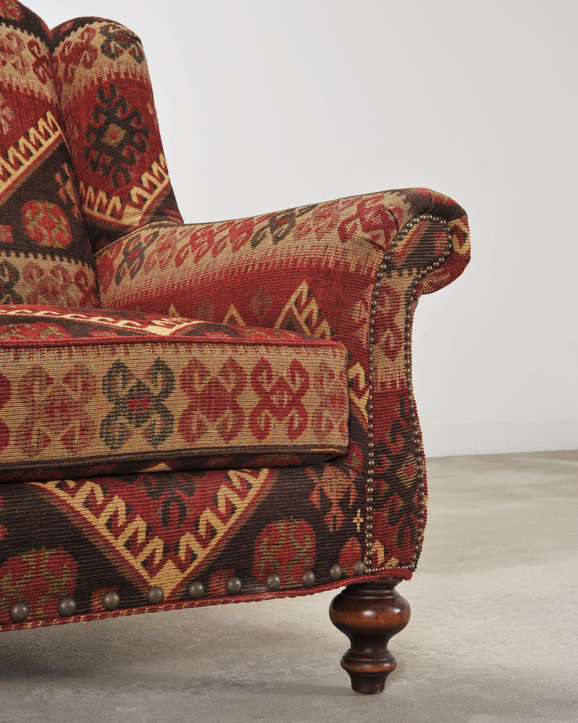 King Ranch Kilim Rug Style Upholstered Lounge Chair + Ottoman
