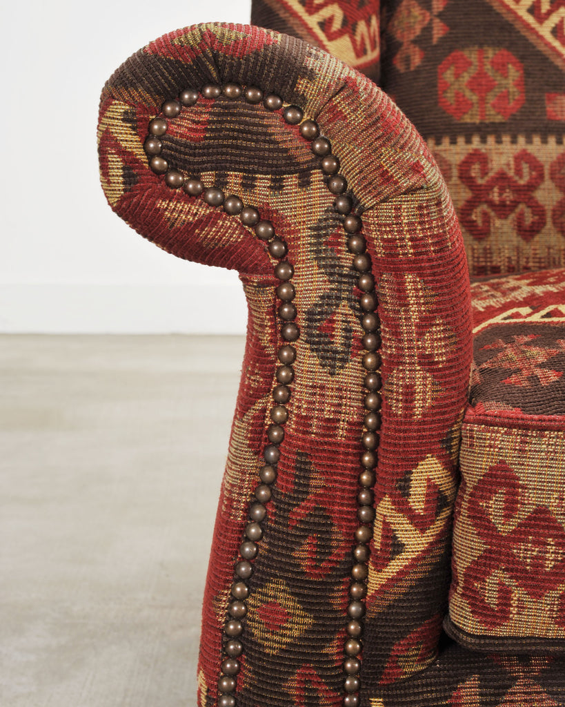 King Ranch Kilim Rug Style Upholstered Lounge Chair + Ottoman