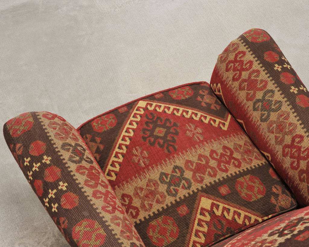 King Ranch Kilim Rug Style Upholstered Lounge Chair + Ottoman