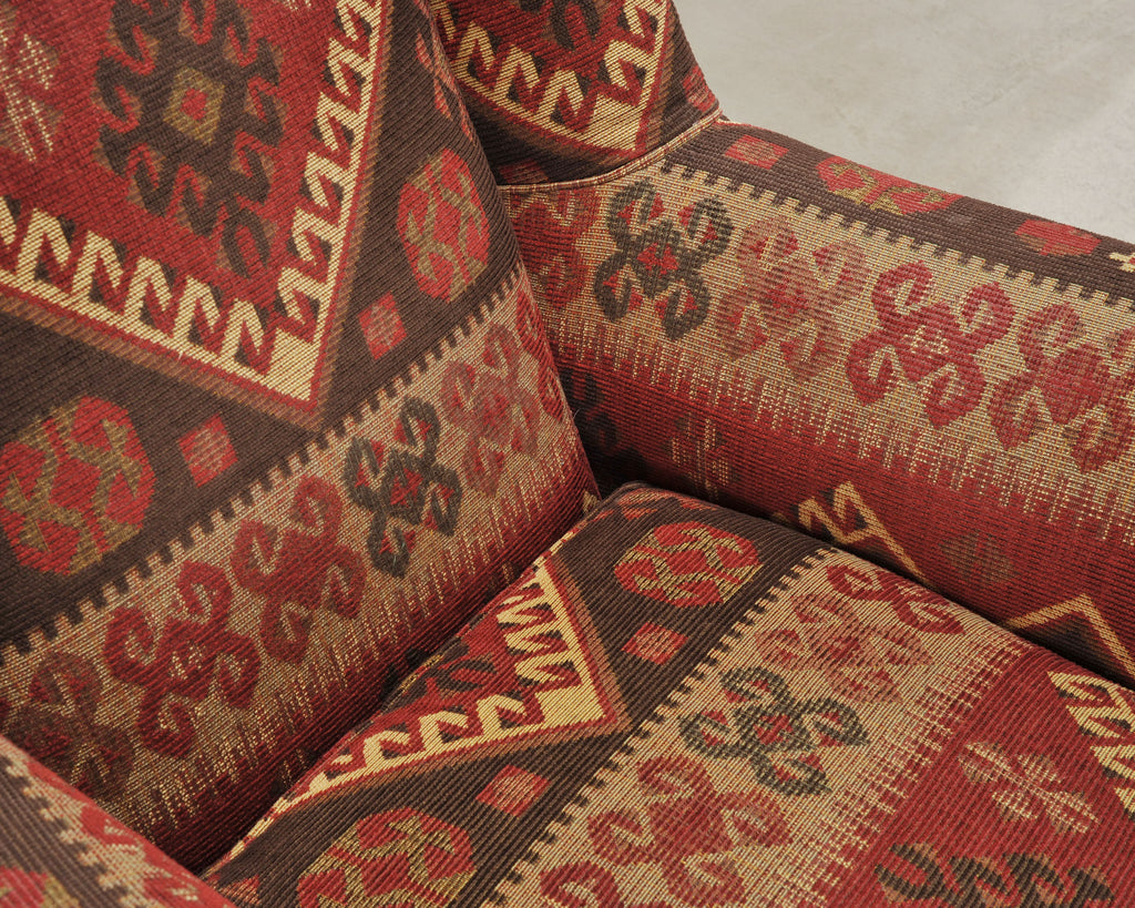 King Ranch Kilim Rug Style Upholstered Lounge Chair + Ottoman