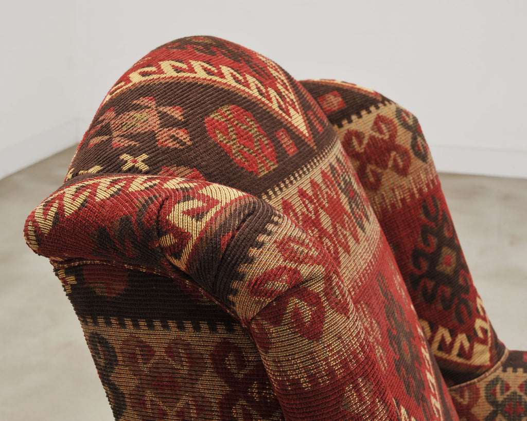 King Ranch Kilim Rug Style Upholstered Lounge Chair + Ottoman