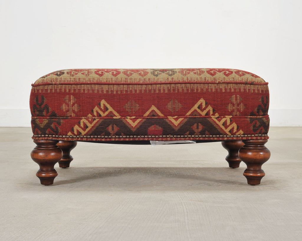 King Ranch Kilim Rug Style Upholstered Lounge Chair + Ottoman