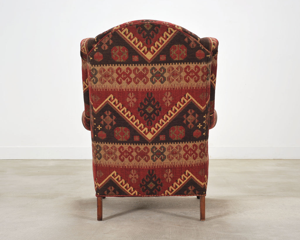 King Ranch Kilim Rug Style Upholstered Lounge Chair + Ottoman