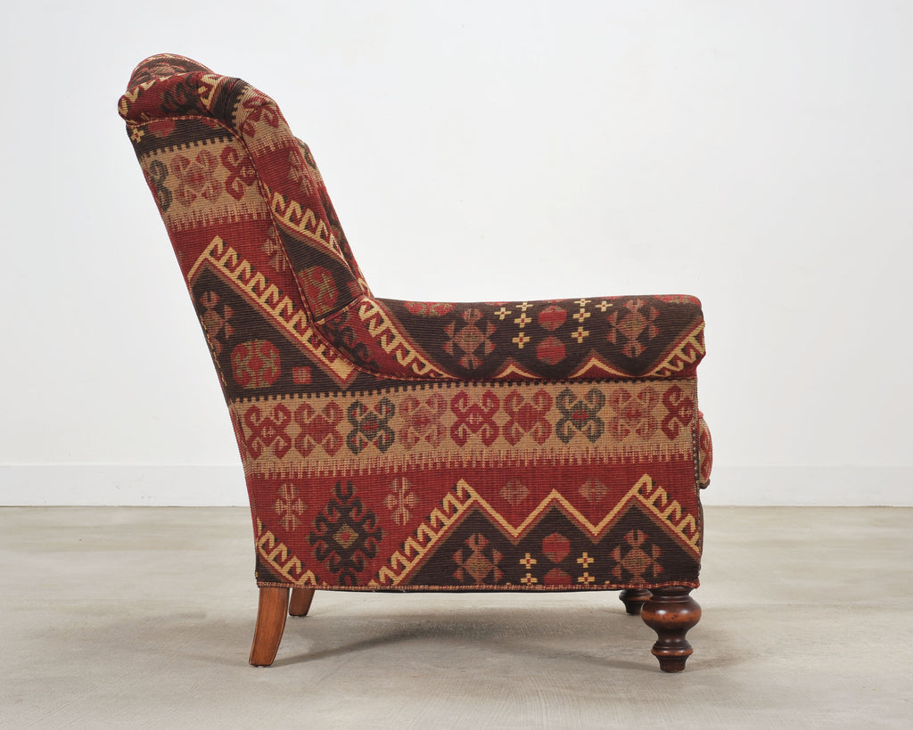 King Ranch Kilim Rug Style Upholstered Lounge Chair + Ottoman