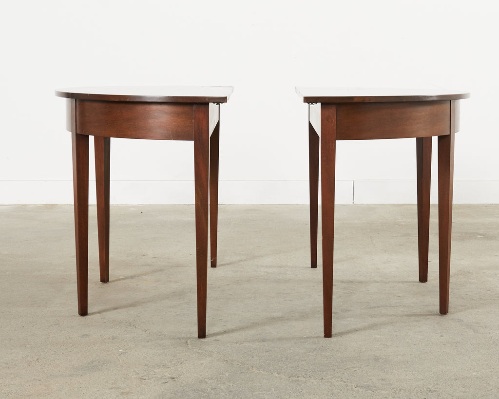 Pair of English Georgian Style Mahogany Demilune Consoles by Kittinger