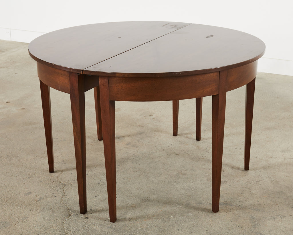 Pair of English Georgian Style Mahogany Demilune Consoles by Kittinger