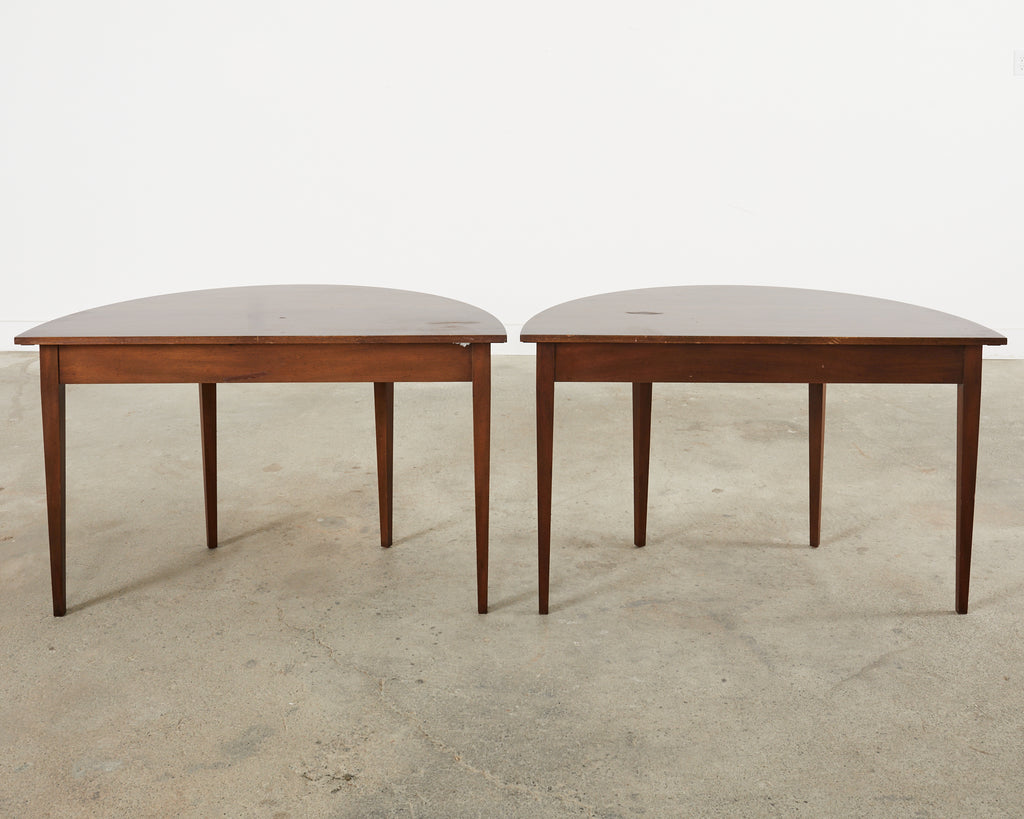 Pair of English Georgian Style Mahogany Demilune Consoles by Kittinger