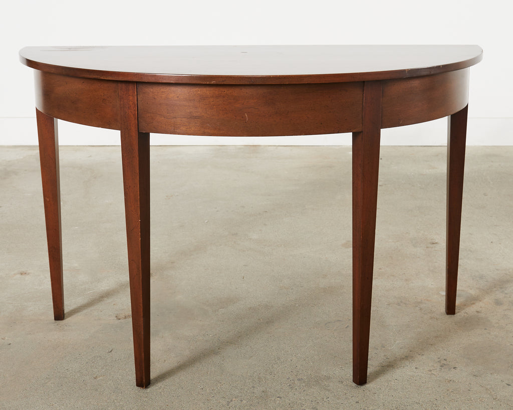 Pair of English Georgian Style Mahogany Demilune Consoles by Kittinger