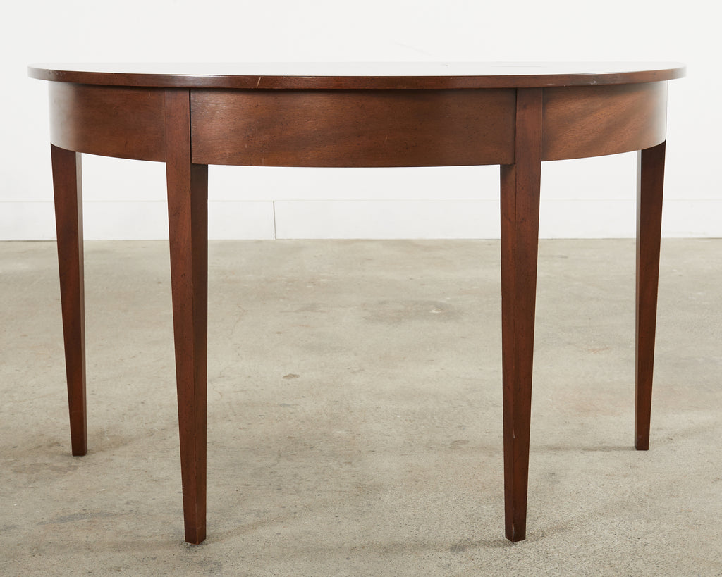 Pair of English Georgian Style Mahogany Demilune Consoles by Kittinger