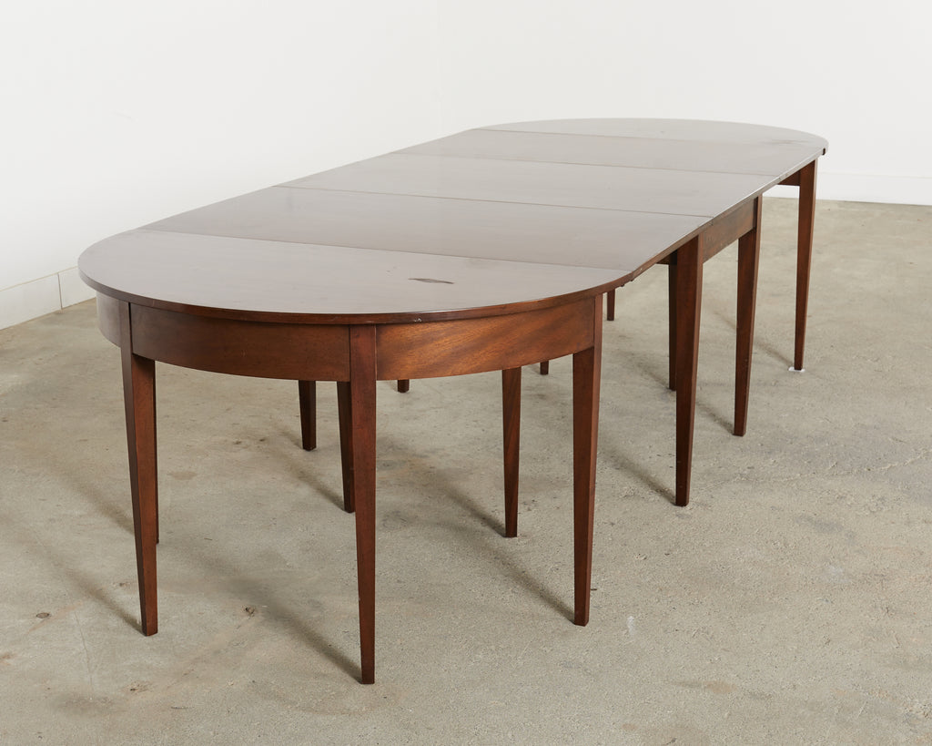 English Georgian Style Banquet Dining Table With Demilune Ends