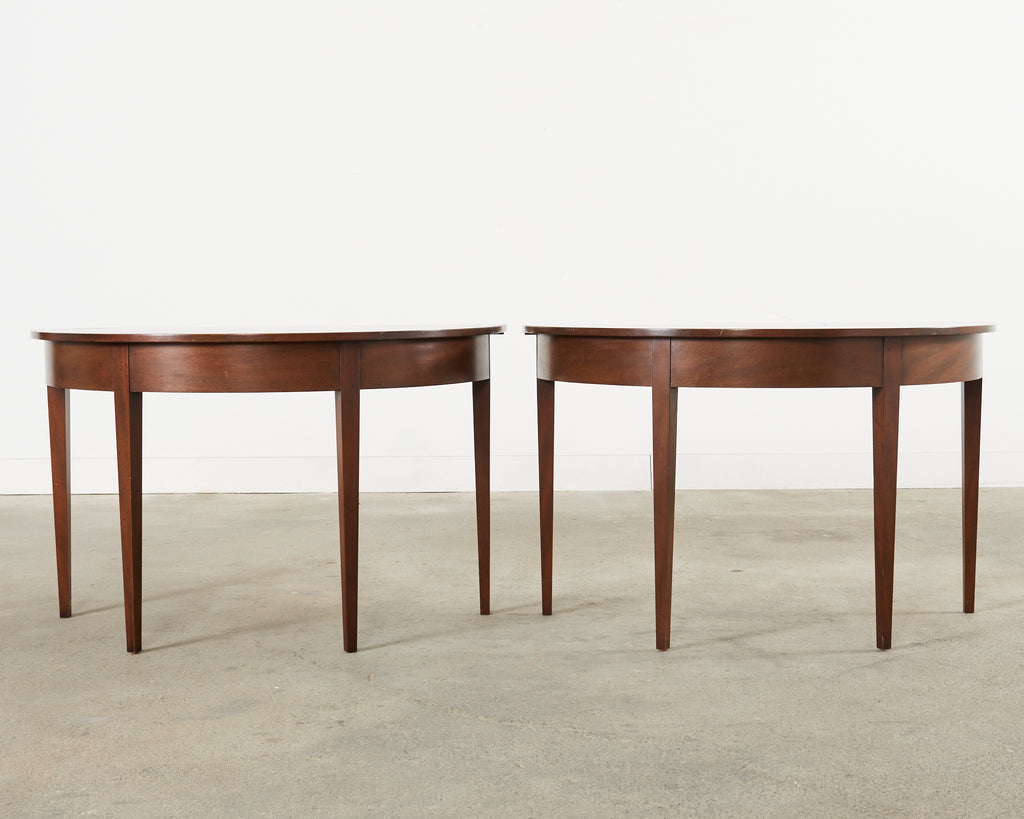 English Georgian Style Banquet Dining Table With Demilune Ends