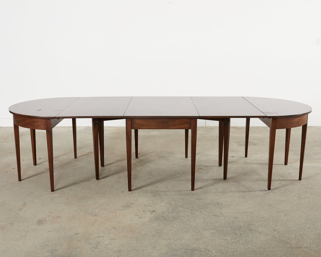 English Georgian Style Banquet Dining Table With Demilune Ends