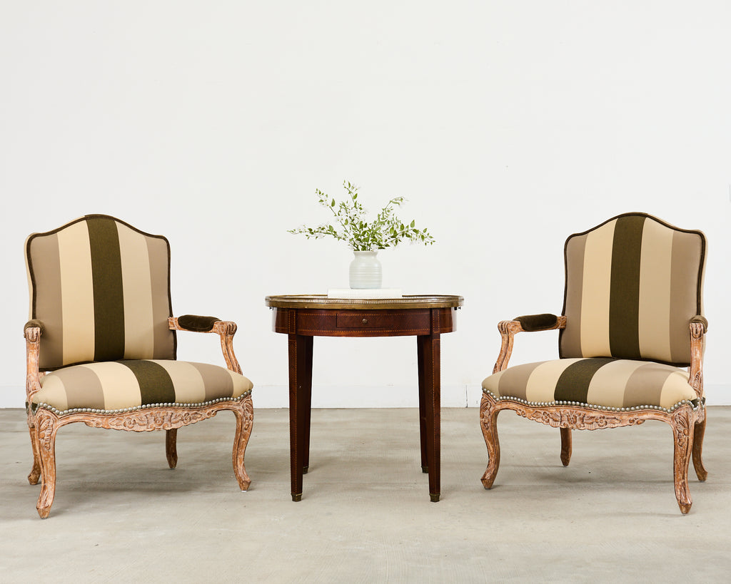 Pair of Louis XV French Provincial Style Fauteuil Armchairs by Kreiss